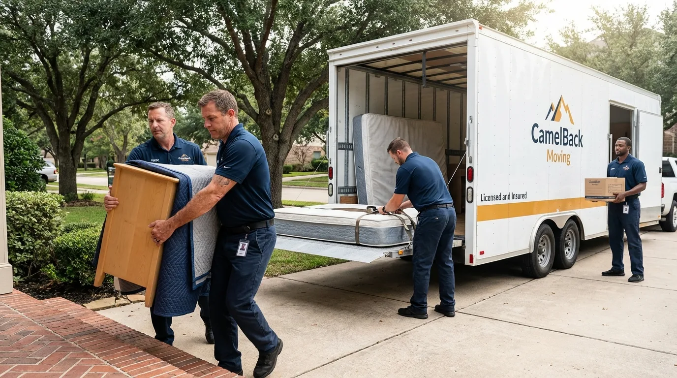 Crew loading residential truck for cross-state move from Syosset, NY
