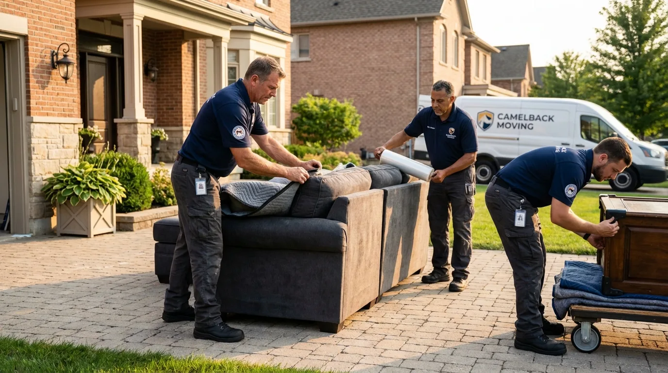Large estate moving crew wrapping furniture in Syosset, NY